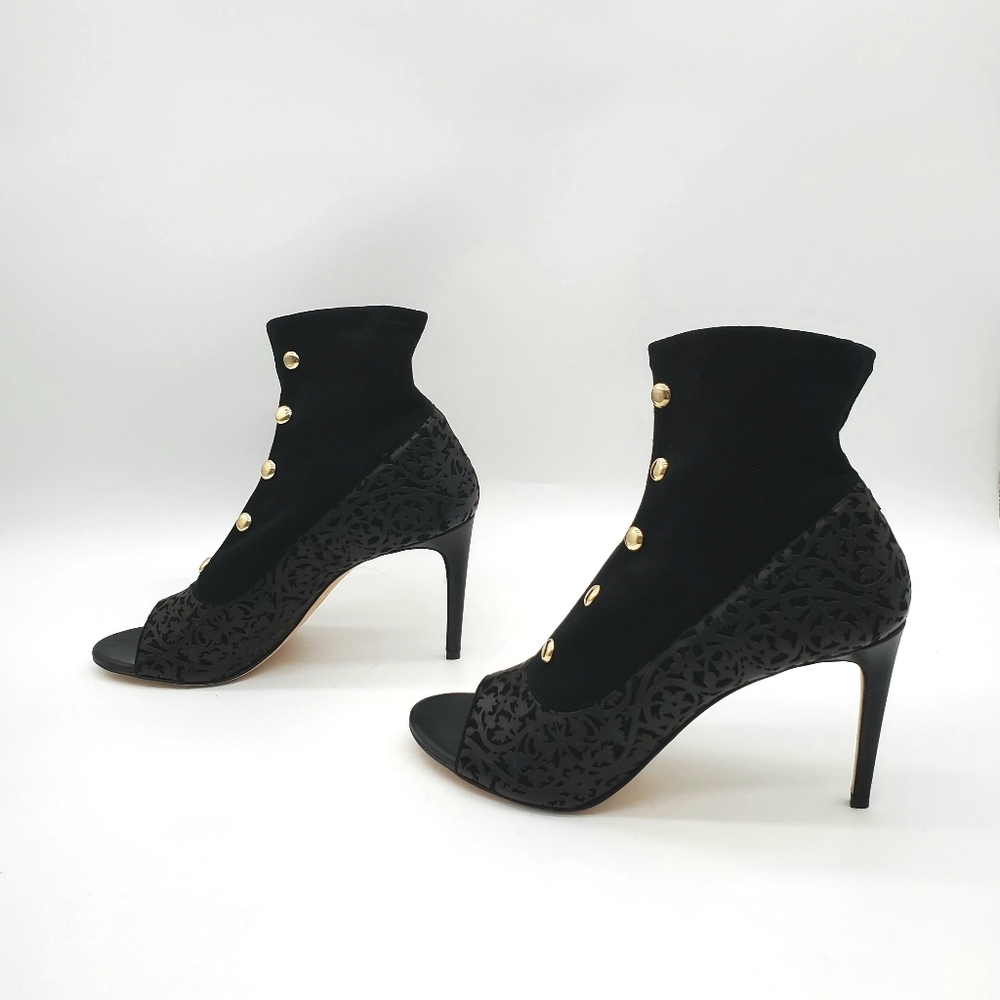 TORI SOUDAN Leather Laser Cutout Booties Heels 43